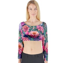 Retro Floral Long Sleeve Crop Top by GardenOfOphir