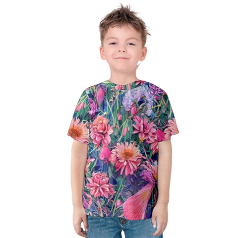 Retro Floral Kids  Cotton Tee by GardenOfOphir