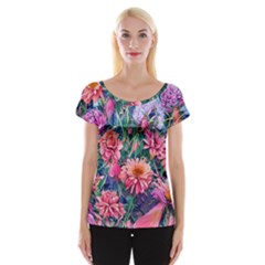 Retro Floral Cap Sleeve Top by GardenOfOphir