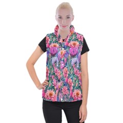 Retro Floral Women s Button Up Vest by GardenOfOphir