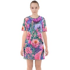 Retro Floral Sixties Short Sleeve Mini Dress by GardenOfOphir