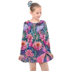 Retro Floral Kids  Long Sleeve Dress