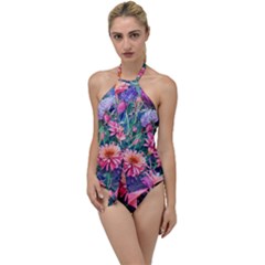 Retro Floral Go With The Flow One Piece Swimsuit by GardenOfOphir