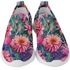 Retro Floral Kids  Slip On Sneakers by GardenOfOphir