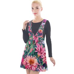 Retro Floral Plunge Pinafore Velour Dress by GardenOfOphir