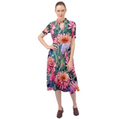 Retro Floral Keyhole Neckline Chiffon Dress by GardenOfOphir