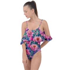 Retro Floral Drape Piece Swimsuit by GardenOfOphir