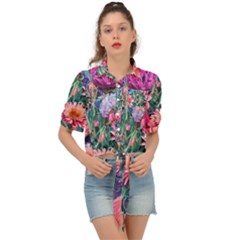 Retro Floral Tie Front Shirt  by GardenOfOphir