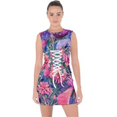 Retro Floral Lace Up Front Bodycon Dress by GardenOfOphir