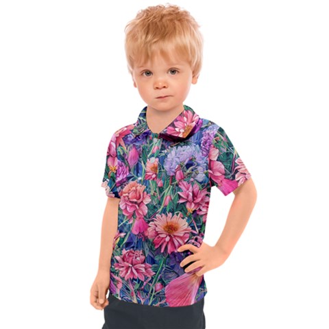 Retro Floral Kids  Polo Tee by GardenOfOphir