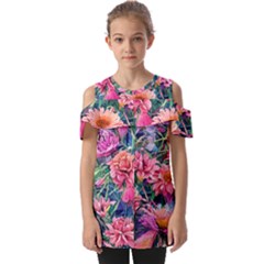 Retro Floral Fold Over Open Sleeve Top by GardenOfOphir