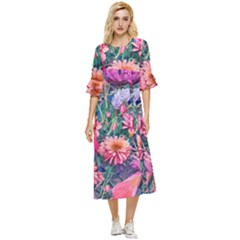 Retro Floral Double Cuff Midi Dress by GardenOfOphir