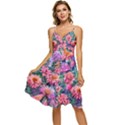 Retro Floral Sleeveless Tie Front Chiffon Dress View1