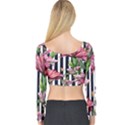 Tropical Botanical Flowers In Watercolor Long Sleeve Crop Top View2