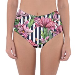 Tropical Botanical Flowers In Watercolor Reversible High-waist Bikini Bottoms by GardenOfOphir