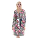 Tropical Botanical Flowers In Watercolor Long Sleeve Velvet Front Wrap Dress View1