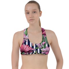 Tropical Botanical Flowers In Watercolor Criss Cross Racerback Sports Bra