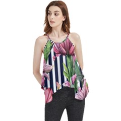 Tropical Botanical Flowers In Watercolor Flowy Camisole Tank Top by GardenOfOphir