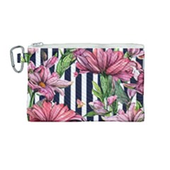 Tropical Botanical Flowers In Watercolor Canvas Cosmetic Bag (medium) by GardenOfOphir