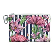 Tropical Botanical Flowers In Watercolor Canvas Cosmetic Bag (large) by GardenOfOphir