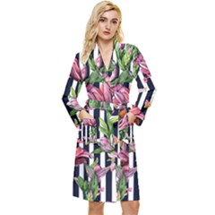 Tropical Botanical Flowers In Watercolor Long Sleeve Velvet Robe by GardenOfOphir