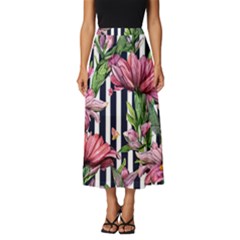 Tropical Botanical Flowers In Watercolor Classic Midi Chiffon Skirt