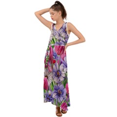 The Perfect Pattern For Your Cottagecore Aesthetics V-neck Chiffon Maxi Dress by GardenOfOphir