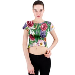 Vintage Tropical Flowers Crew Neck Crop Top by GardenOfOphir