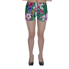 Vintage Tropical Flowers Skinny Shorts by GardenOfOphir