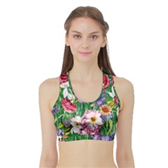 Vintage Tropical Flowers Sports Bra With Border by GardenOfOphir