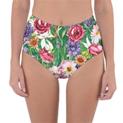 Vintage Tropical Flowers Reversible High-waist Bikini Bottoms by GardenOfOphir