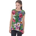 Vintage Tropical Flowers Cap Sleeve High Low Top View1