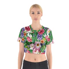 Vintage Tropical Flowers Cotton Crop Top by GardenOfOphir