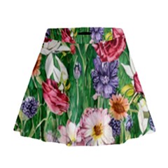 Vintage Tropical Flowers Mini Flare Skirt by GardenOfOphir