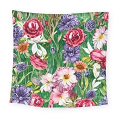 Vintage Tropical Flowers Square Tapestry (large) by GardenOfOphir