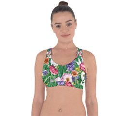 Vintage Tropical Flowers Cross String Back Sports Bra by GardenOfOphir