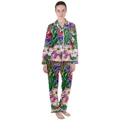 Vintage Tropical Flowers Women s Long Sleeve Satin Pajamas Set	 by GardenOfOphir