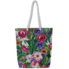 Vintage Tropical Flowers Full Print Rope Handle Tote (small) by GardenOfOphir