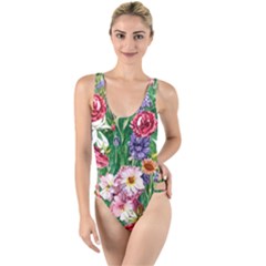 Vintage Tropical Flowers High Leg Strappy Swimsuit by GardenOfOphir