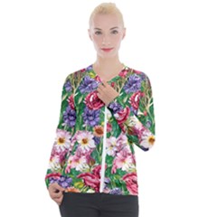 Vintage Tropical Flowers Casual Zip Up Jacket by GardenOfOphir