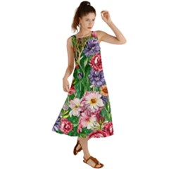 Vintage Tropical Flowers Summer Maxi Dress by GardenOfOphir