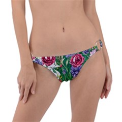 Vintage Tropical Flowers Ring Detail Bikini Bottoms by GardenOfOphir