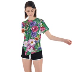 Vintage Tropical Flowers Asymmetrical Short Sleeve Sports Tee by GardenOfOphir