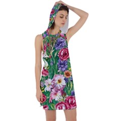 Vintage Tropical Flowers Racer Back Hoodie Dress by GardenOfOphir