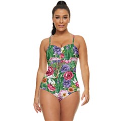 Vintage Tropical Flowers Retro Full Coverage Swimsuit by GardenOfOphir