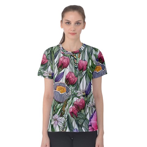 Watercolor Tropical Flowers Women s Cotton Tee by GardenOfOphir