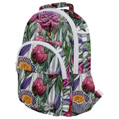 Watercolor Tropical Flowers Rounded Multi Pocket Backpack