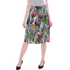 Watercolor Tropical Flowers Midi Beach Skirt by GardenOfOphir