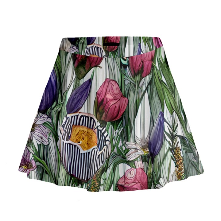 Watercolor Tropical Flowers Mini Flare Skirt