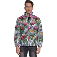 Watercolor Tropical Flowers Men s Puffer Bubble Jacket Coat